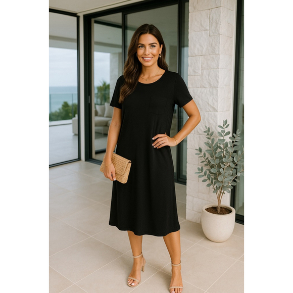 Lularoe Midi T-shirt Dress Minimal Spring Summer Vaca Cruise Travel Comfy Basic - Picture 1 of 5